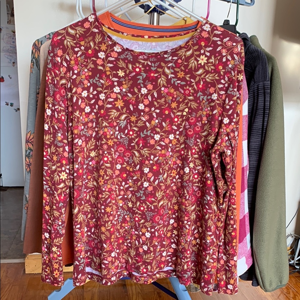 Croft & Barrow Autumn Colors Floral Long Sleeve Tee &  Orange Solid Long Tee